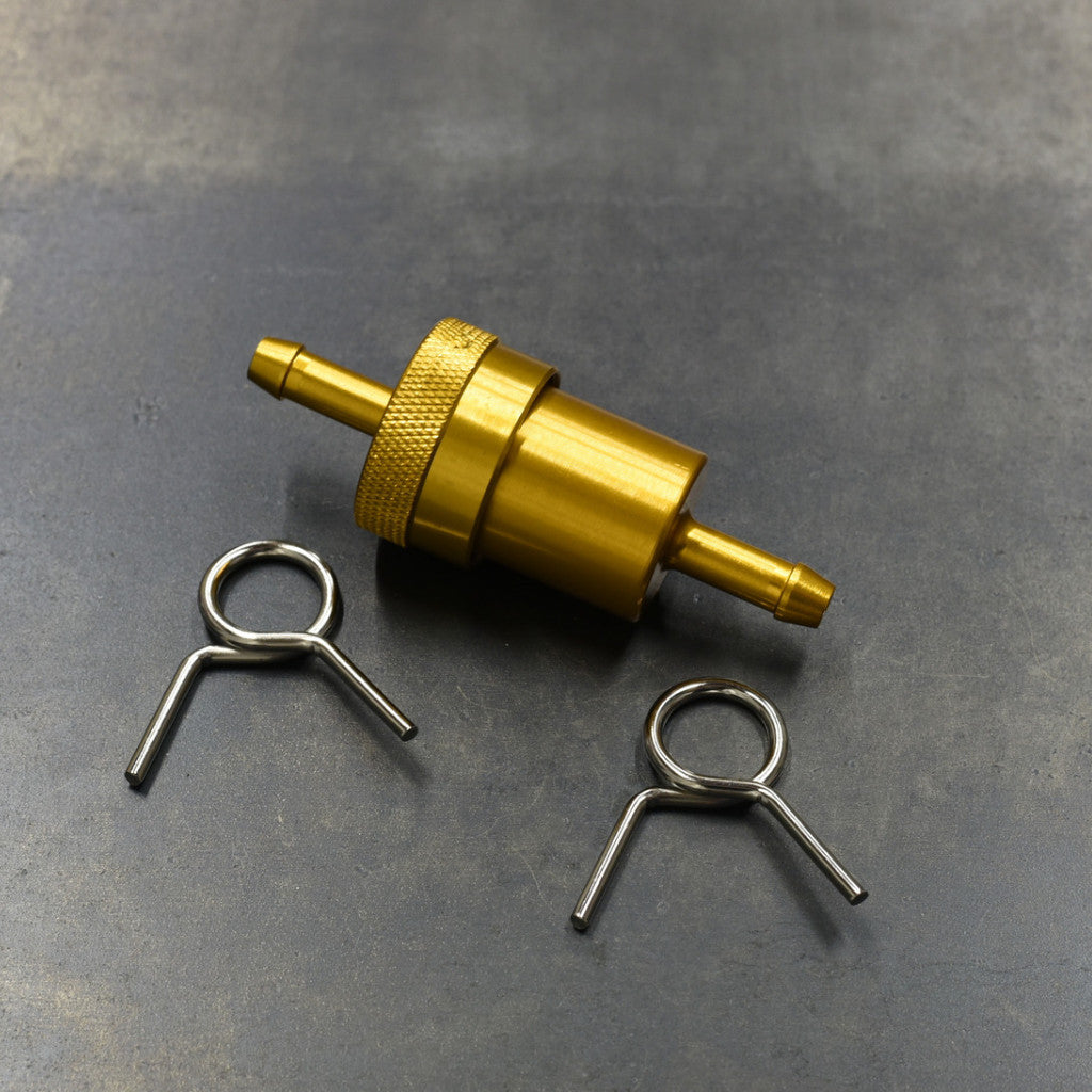 Fuel Filter, Anodized Aluminum 1/4" barb ( Multiple Colors Available ) Cycle Refinery